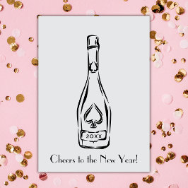 Proost op de nieuwjaarsgroet van de champagnefles kaart