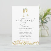 Proost op de uitnodiging voor New Year Gold Glitte (Staand voorkant)