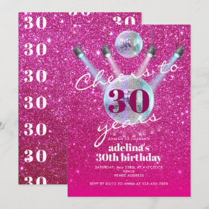 Proost op de verjaardag van 30 Years Pink Glam Dis Kaart
