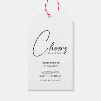 Proost op elke leeftijd 30e verjaardag in zwart-wi cadeaulabel