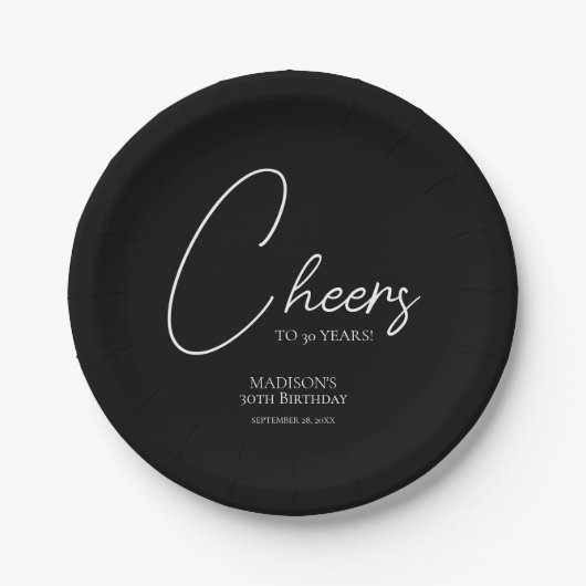 Proost op elke leeftijd 30e verjaardag in zwart-wi papieren bordje (Voorkant)