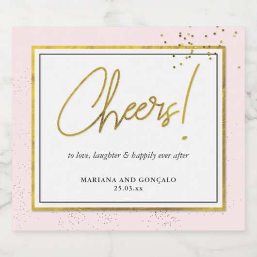 Proost op Faux Gold Foil Glitter Elegant Pink Sparkling Wijnetiket (Enkel label)