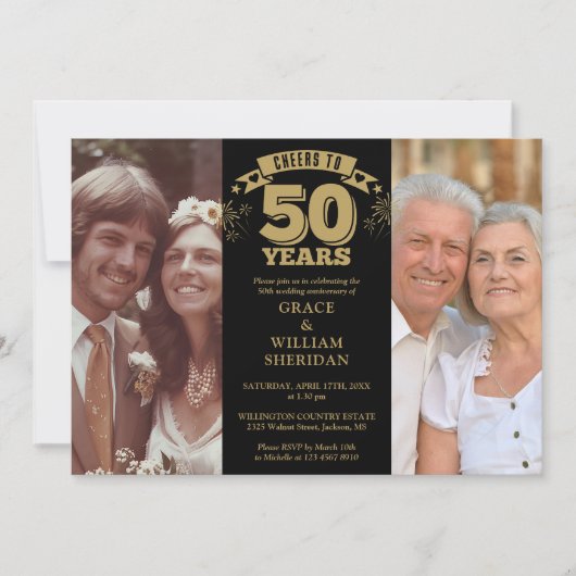 Proost op het 50e bruiloft Jubileum 2 Foto Kaart (Voorkant)
