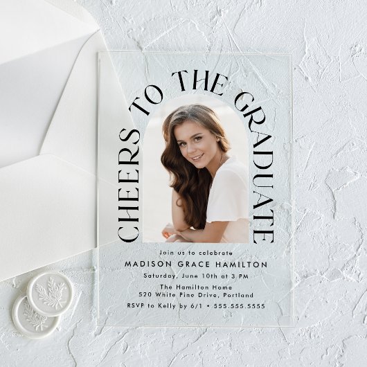 Proost op het Afstuderen Arch Photo Graduation Par Acryl Uitnodigingen