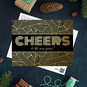 Proost Op Het Nieuwe Jaar! Geometrische Typografie Folie Feestdagen Briefkaart