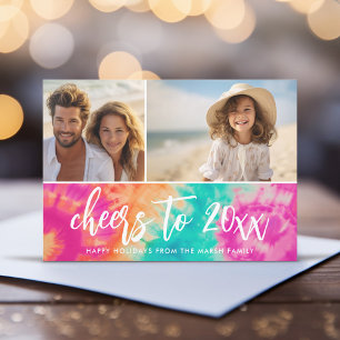 Proost op het nieuwe jaar Stropdas-Dye Blauwgroen  Feestdagenkaart