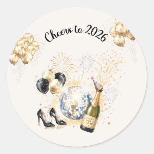 Proost op het nieuwjaarsfeest van 2026 ronde sticker