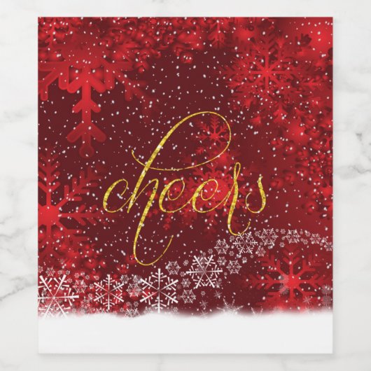Proost op Kerstmis Rood Wit Sneeuwvlokken Wijn Etiket (Enkel label)