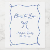 Proost op Love Hand Drawn Bow French Blue Wijn Etiket (Enkel label)
