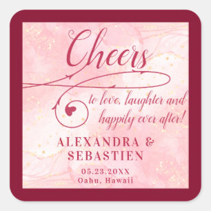 Proost op Love Roos Gold Script Bourgondische brui Vierkante Sticker
