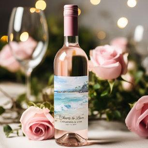 Proost op Love Summer Beach Thema Bruiloft Wijn Etiket