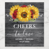 Proost op Love Sunflower Red Rose Bruiloft Sjabloo Wijn Etiket (Enkel label)