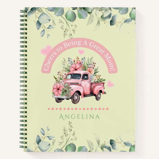 Proost op mama  groene bloemenvrachtwagen Coquette Notitieboek (Voorkant)