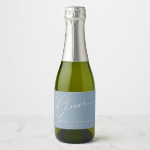 Proost op minimale stoffige blauwe script aangepas sparkling wijnetiket