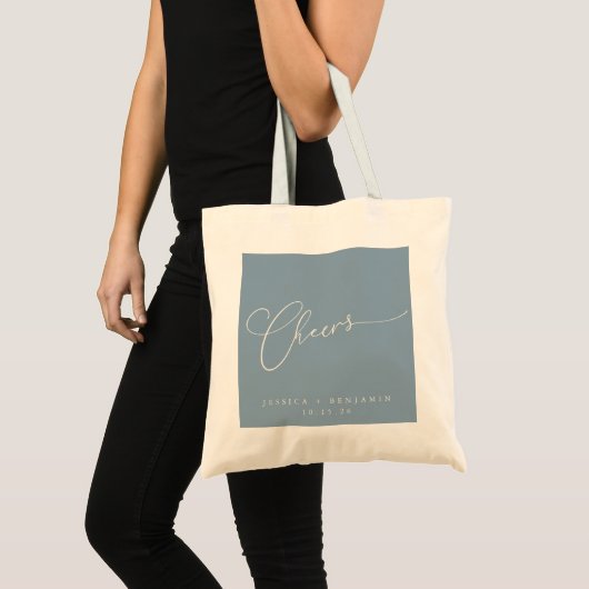 Proost op minimale stoffige blauwe script aangepas tote bag (Voorkant (product))