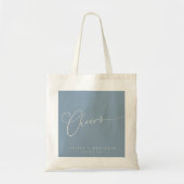 Proost op minimale stoffige blauwe script aangepas tote bag (Voorkant)