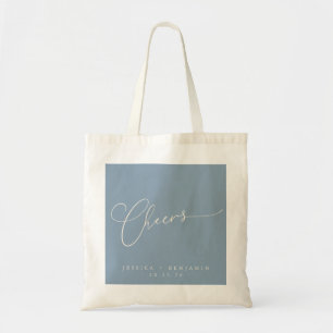 Proost op minimale stoffige blauwe script aangepas tote bag