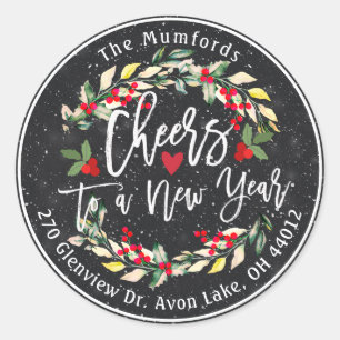 Proost op nieuwjaarsfeestelijke feestelijke toespr ronde sticker