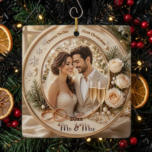 Proost op onze eerste kerst meneer en mevrouw pasg keramisch ornament