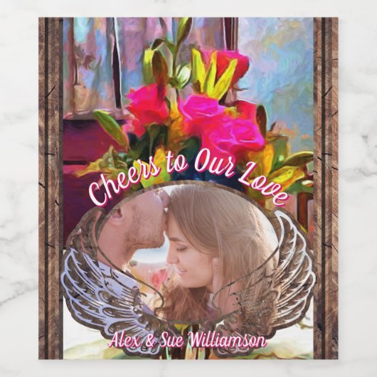 Proost op onze liefde bloemen PM0001 Wijn Etiket (Enkel label)