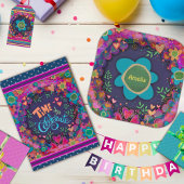 Proost op verjaardag Kleurrijke Fun Flower Stripe Cadeaulabel