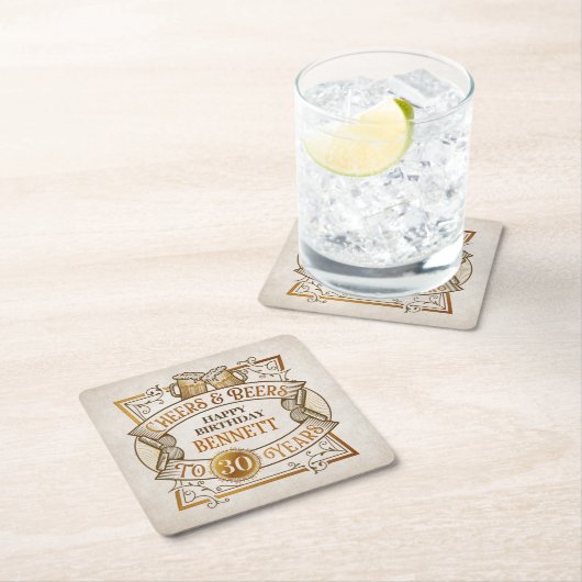 Proost op verjaardag vierkante kartonnen onderzetter (Insitu)