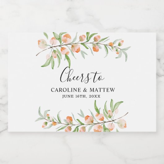 Proost Perzik Rozen Bruiloft Mousserende Wijnfles  Sparkling Wijnetiket (Enkel label)