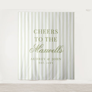 Proost Retro Groen Witte Strepen Script Bruiloft Wandkleed