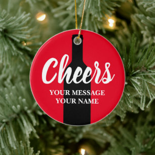 Proost rode wijnfles silhouet Kerstmis Keramisch Ornament