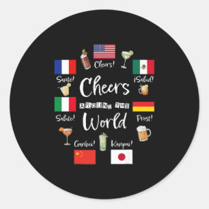 Proost Rond De Wereld Vakantie Drinken Grappig Dri Ronde Sticker