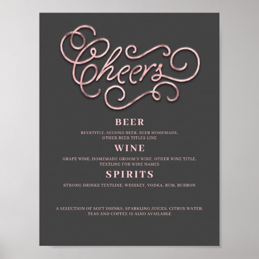 Proost Rose Gouden Trouw Bar Bord Poster (Voorkant)