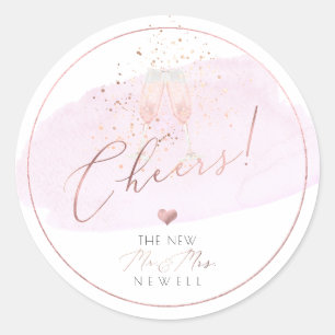 Proost Roze Champagneglazen Bubbles Waterverf Ronde Sticker