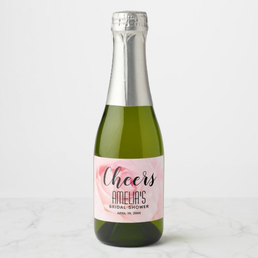 Proost Roze Roze Vrijgezellenfeest Mini Sparkling Wijnetiket (Voorkant)