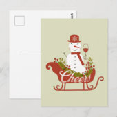 Proost Sneeuwman met Wijn en Slede Kerstmis Briefkaart (Voorkant / Achterkant)