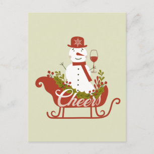 Proost Sneeuwman met Wijn en Slee Kerst Briefkaart