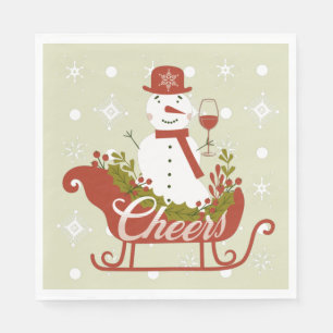 Proost Sneeuwman met Wijn en Slee Kerstfeest Servet