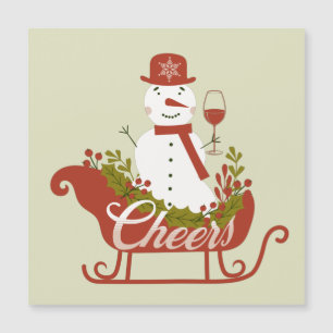 Proost Sneeuwman met Wijn en Slee Kerstmagneet