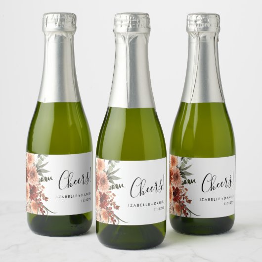 Proost Terracotta Botanische Bruiloft Mousserende  Sparkling Wijnetiket (Flessen)