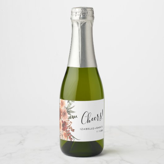 Proost Terracotta Botanische Bruiloft Mousserende Sparkling Wijnetiket (Voorkant)