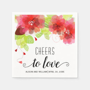 Proost tot liefde, rode bloemen, bloemperbruiloft servet