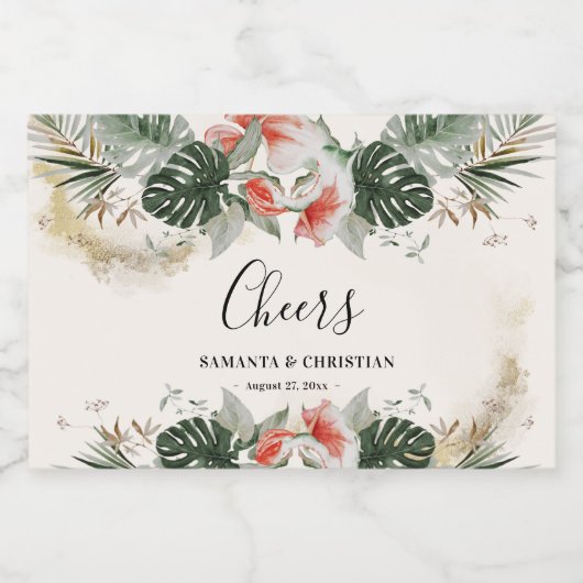 Proost Tropische Palm Bruiloft Mini Mousserende Wi Sparkling Wijnetiket (Enkel label)