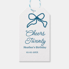 Proost twintig blauwe verjaardagsboog naam datum b cadeaulabel