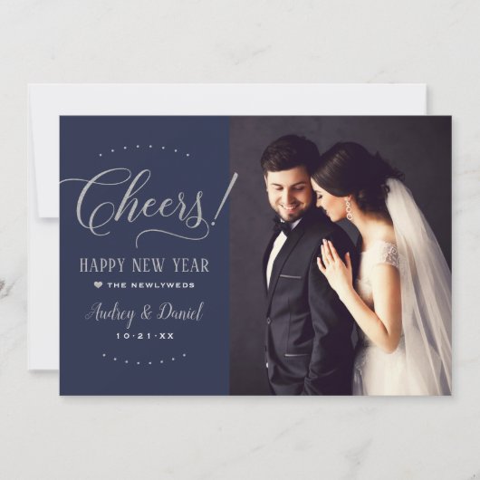 Proost zilveren marine gelukkig nieuwjaar bruiloft feestdagenkaart (Voorkant)