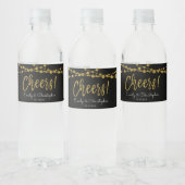 Proost Zwart en Gouden Folie String Lights Waterfles Etiket (Flessen)