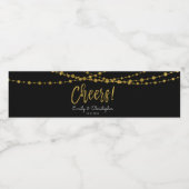 Proost Zwart en Gouden Folie String Lights Waterfles Etiket (Enkel label)