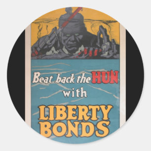 Propaganda Poster "Beat Back the Hun" WWI Ronde Sticker