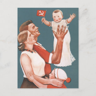 Propaganda-Poster van de Sovjetfamilie Briefkaart