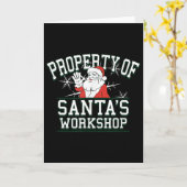 Property Of Santa's Workshop Funny Christmas Kaart (Gele Bloem)