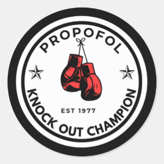 Propofol Knock out kampioen (zwart/rood) Ronde Sticker