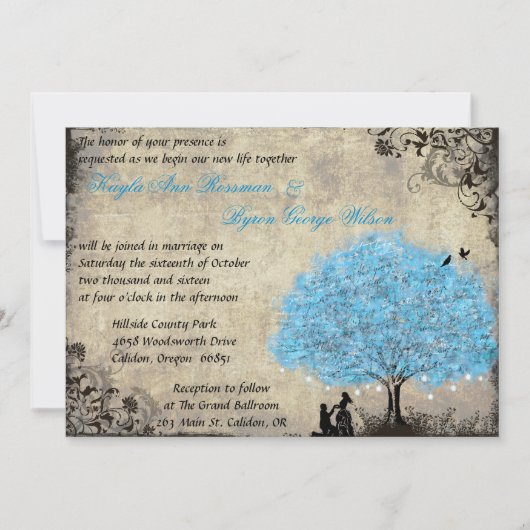Proposition Arbre bleu Vintage Mariage Invitations (Devant)
